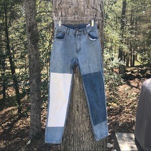 tri color denim jeans